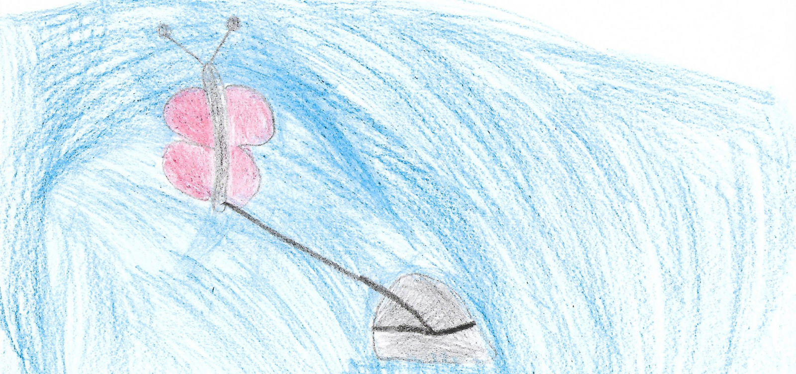 Kinderen met ME/cvs: “ME is als een vlinder die is vastgebonden aan een steen. Tekening van een kind met ME